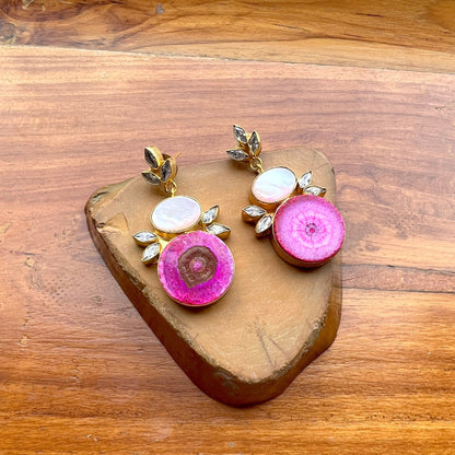 The Enache Pink Agate Wedding Earrings TheEnache