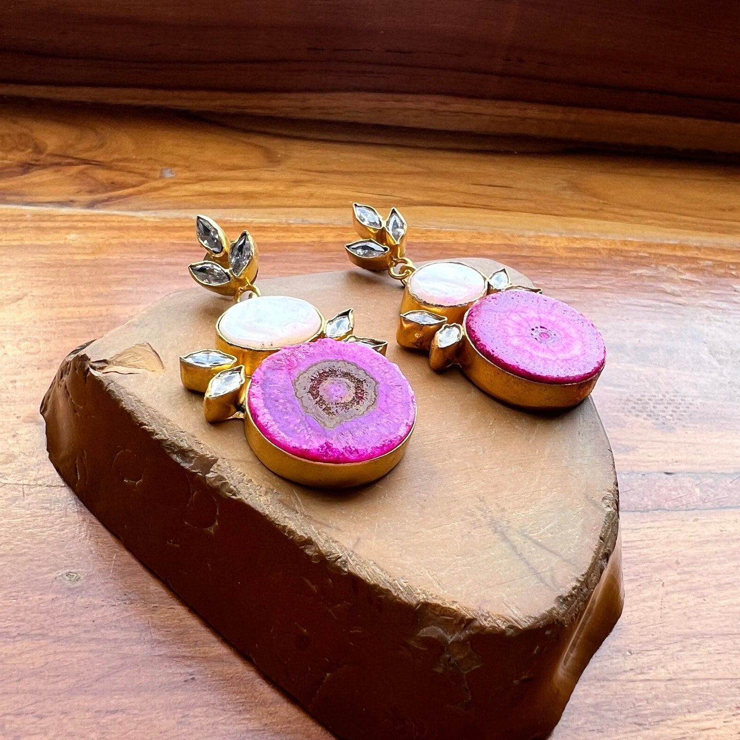 The Enache Pink Agate Wedding Earrings TheEnache