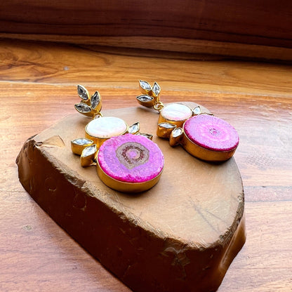 The Enache Pink Agate Wedding Earrings TheEnache