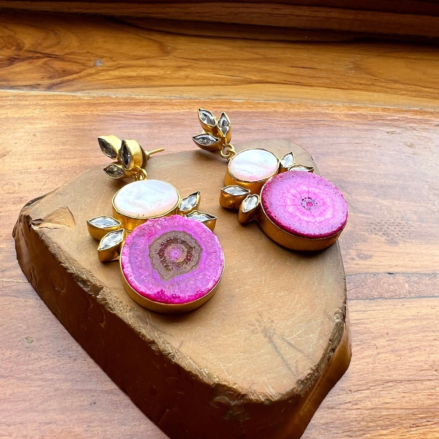 The Enache Pink Agate Wedding Earrings TheEnache