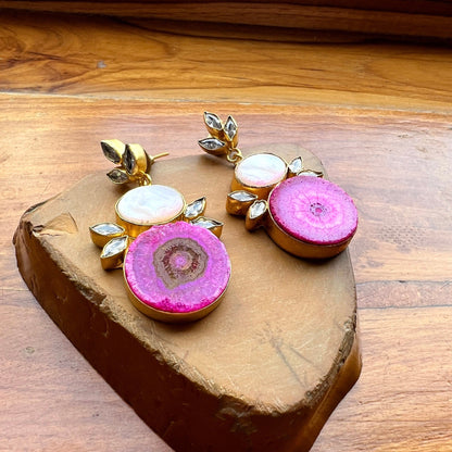 The Enache Pink Agate Wedding Earrings TheEnache