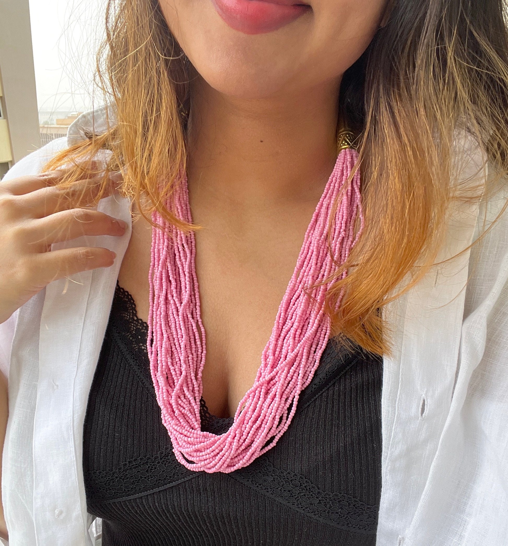 The Enache Pink Beaded Multi-Strand Necklace TheEnache