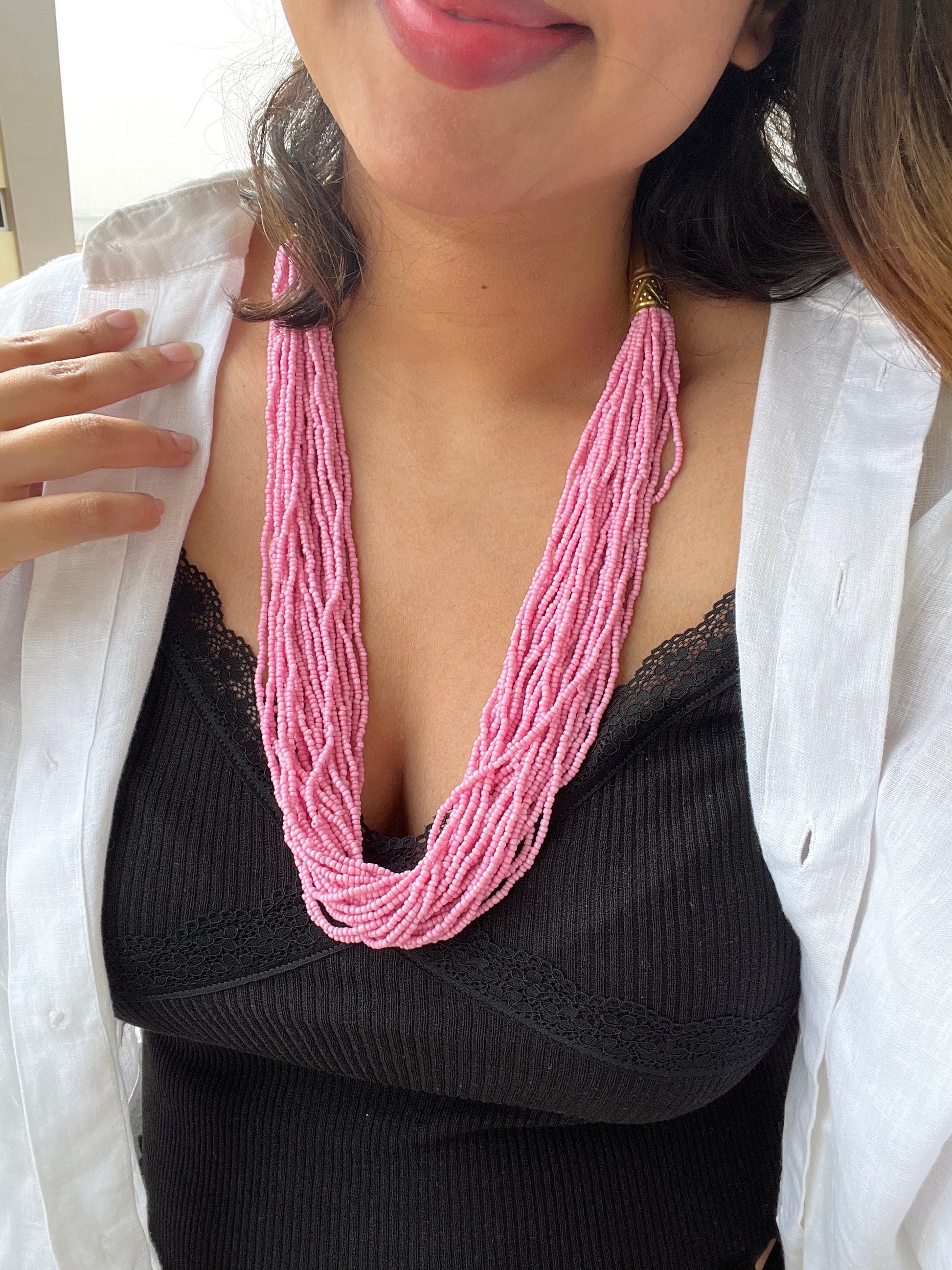 The Enache Pink Beaded Multi-Strand Necklace TheEnache