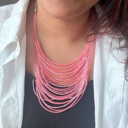 The Enache Pink Chunky Multi-Strand Beaded Necklace – Boho Indian Statement Jewelry TheEnache