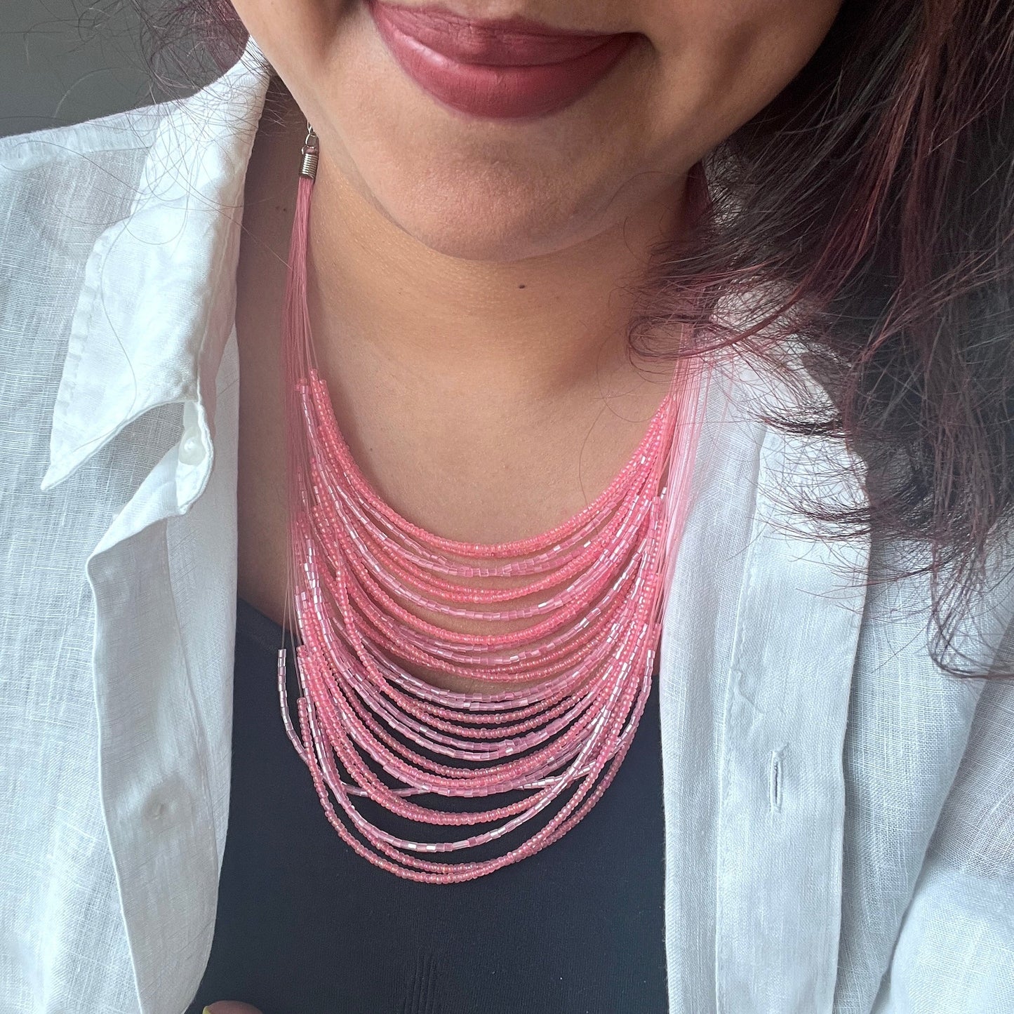 The Enache Pink Chunky Multi-Strand Beaded Necklace – Boho Indian Statement Jewelry TheEnache