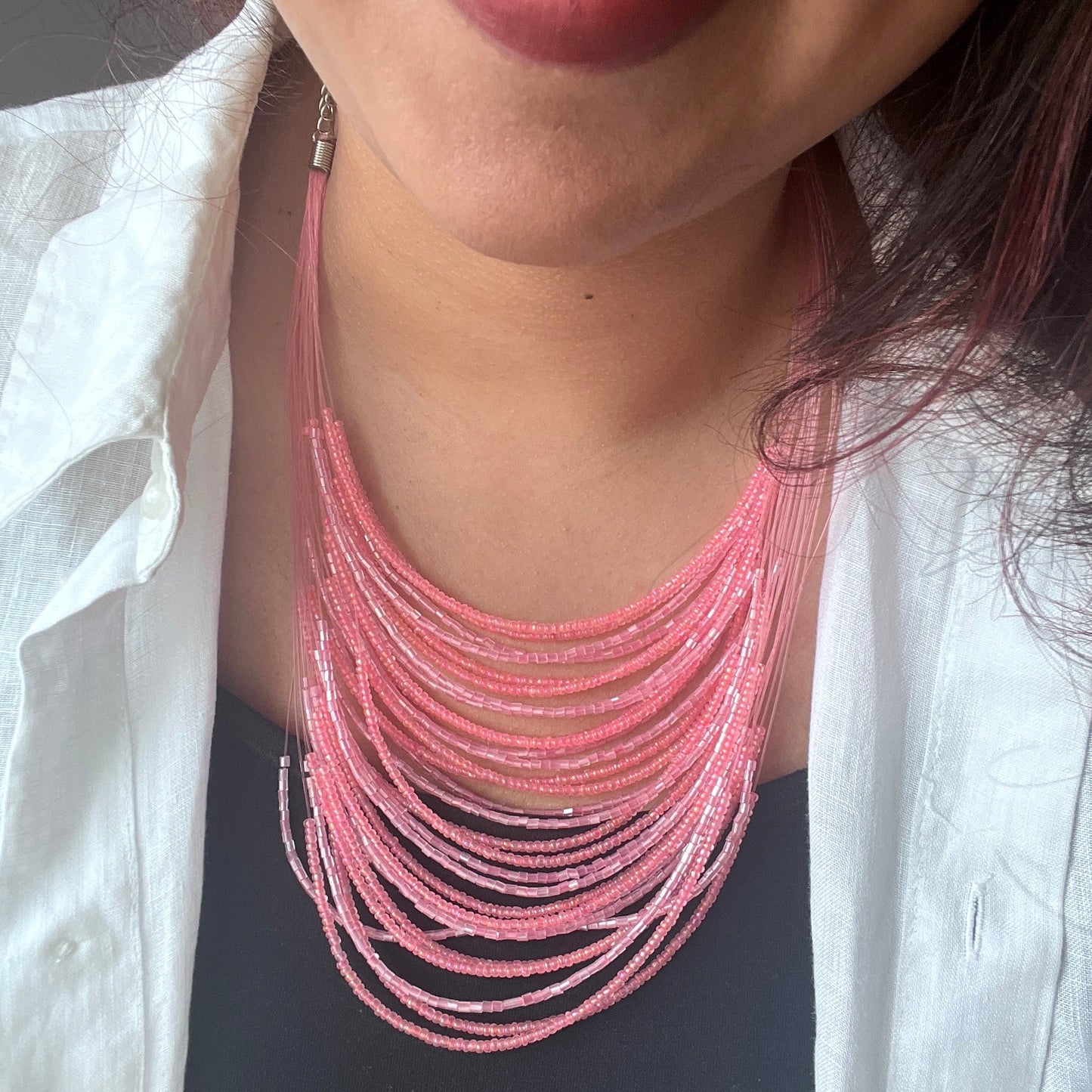 The Enache Pink Chunky Multi-Strand Beaded Necklace – Boho Indian Statement Jewelry TheEnache