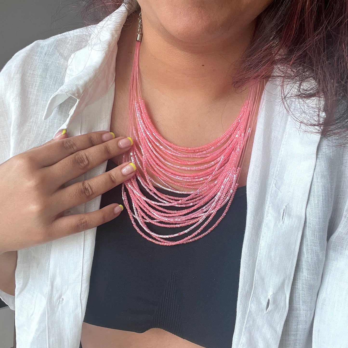 The Enache Pink Chunky Multi-Strand Beaded Necklace – Boho Indian Statement Jewelry TheEnache