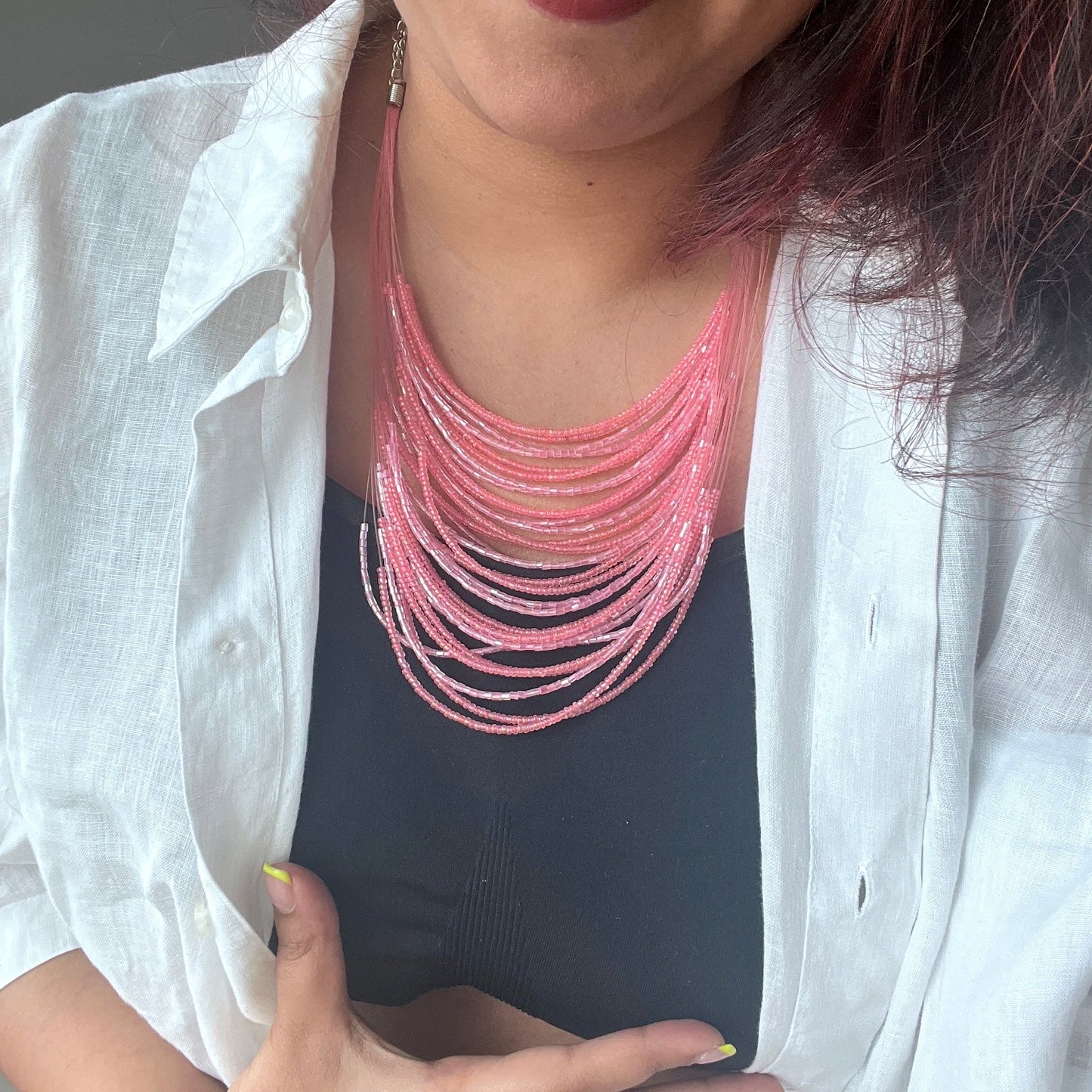 The Enache Pink Chunky Multi-Strand Beaded Necklace – Boho Indian Statement Jewelry TheEnache