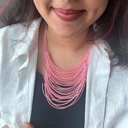 The Enache Pink Chunky Multi-Strand Beaded Necklace – Boho Indian Statement Jewelry TheEnache