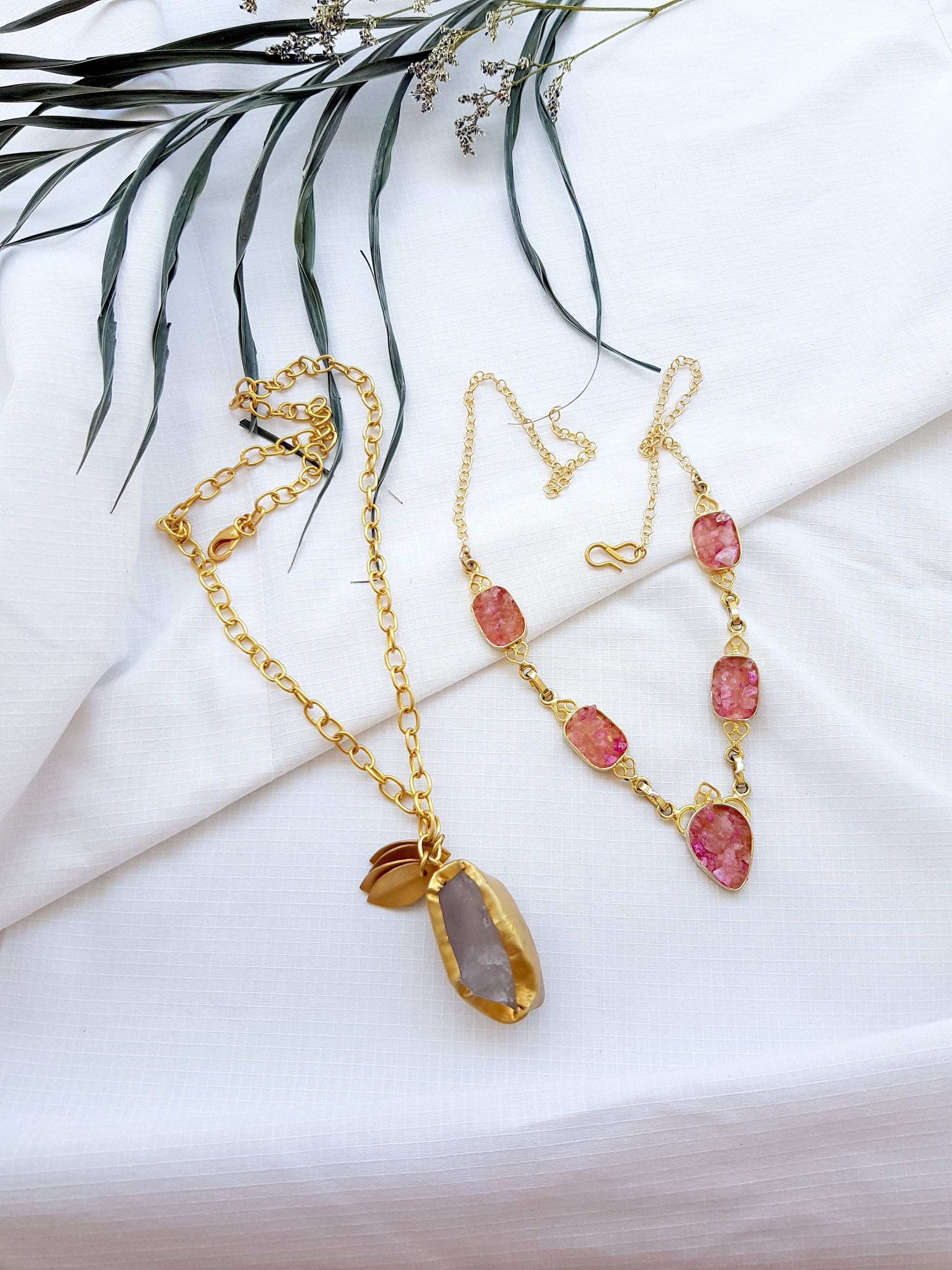 The Enache Pink Druzy Bib Necklace TheEnache