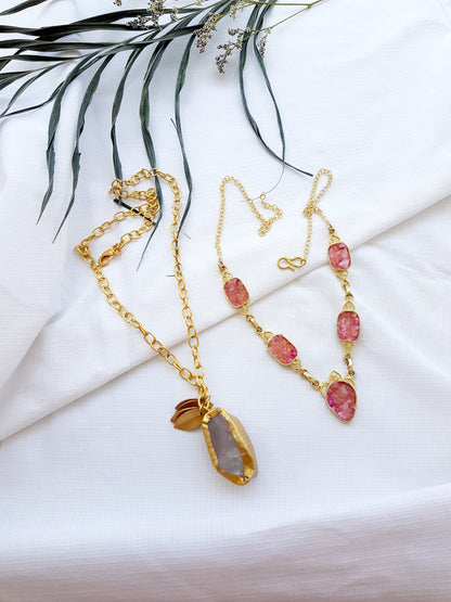 The Enache Pink Druzy Bib Necklace TheEnache