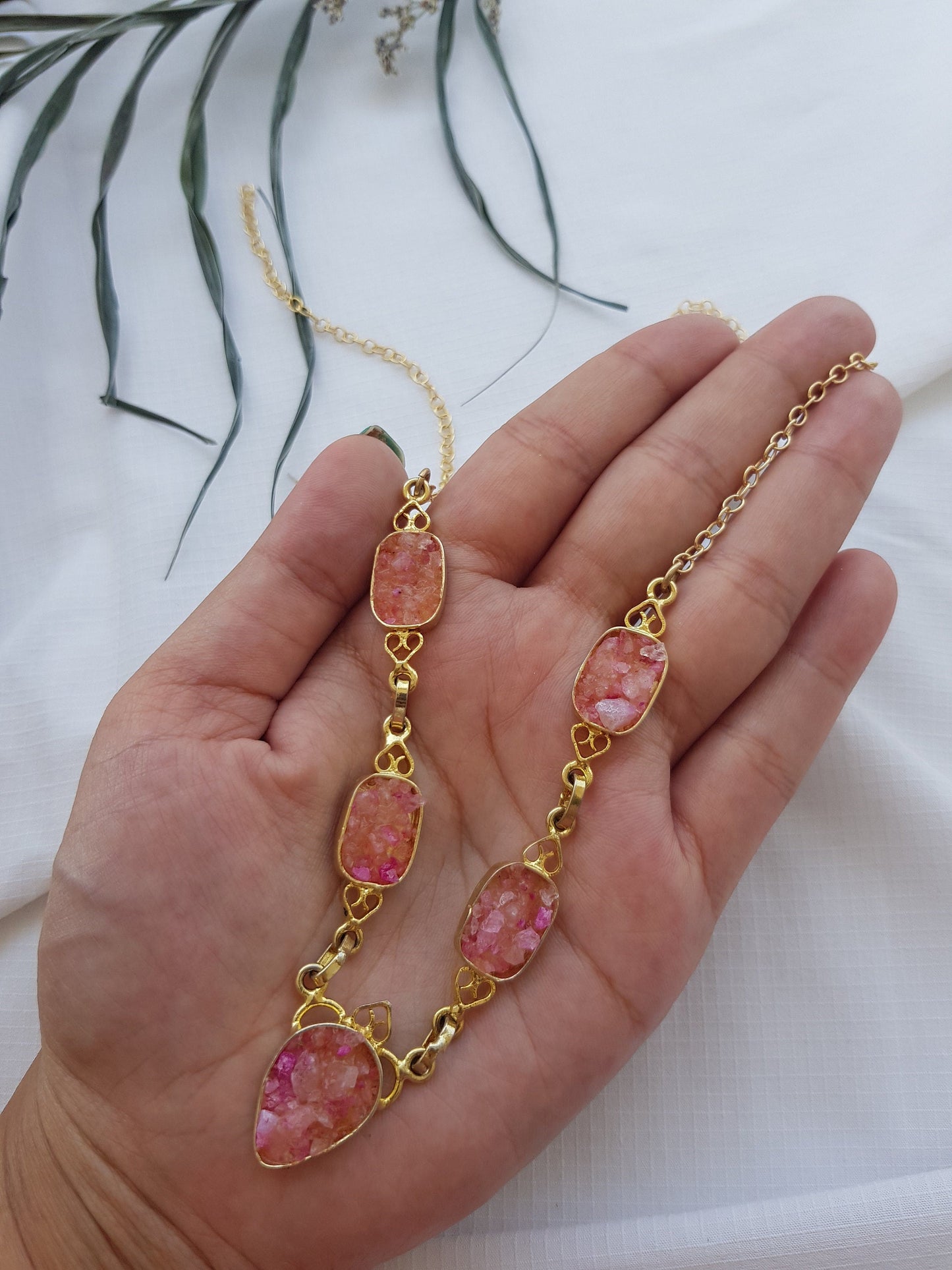 The Enache Pink Druzy Bib Necklace TheEnache