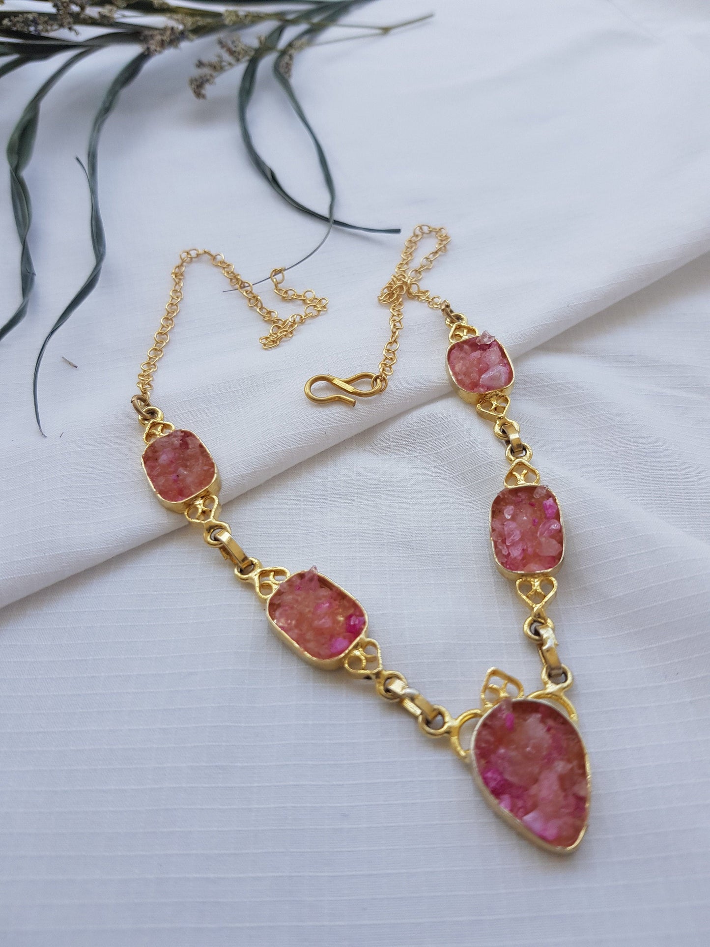 The Enache Pink Druzy Bib Necklace TheEnache