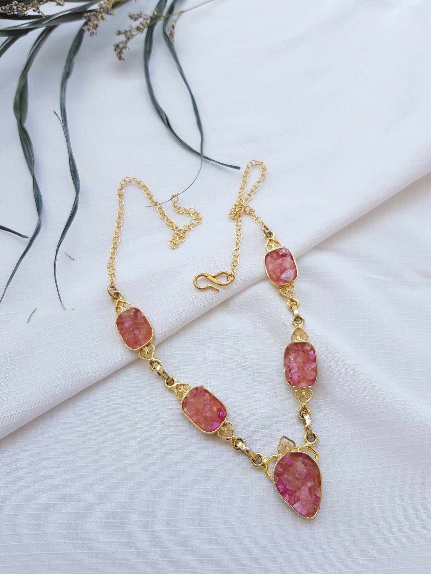 The Enache Pink Druzy Bib Necklace TheEnache