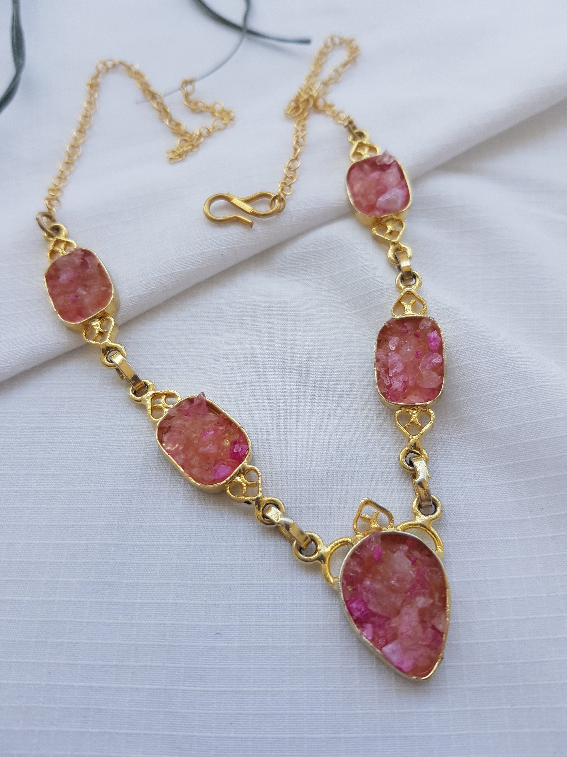 The Enache Pink Druzy Bib Necklace TheEnache