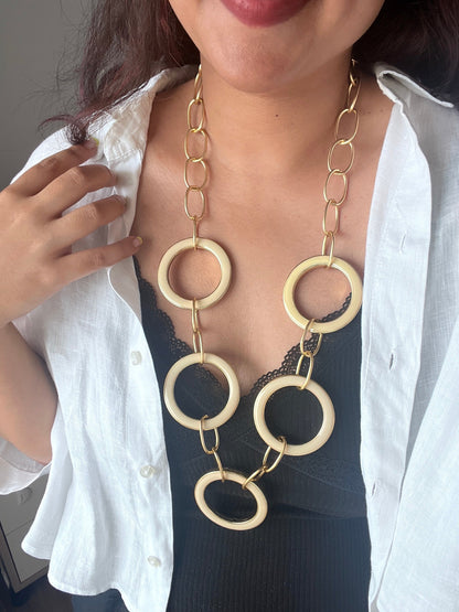The Enache Pink Enamel Round Rings Long Statement Necklace TheEnache