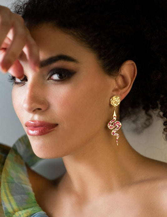 The Enache Pink Enamel Snake Earrings TheEnache