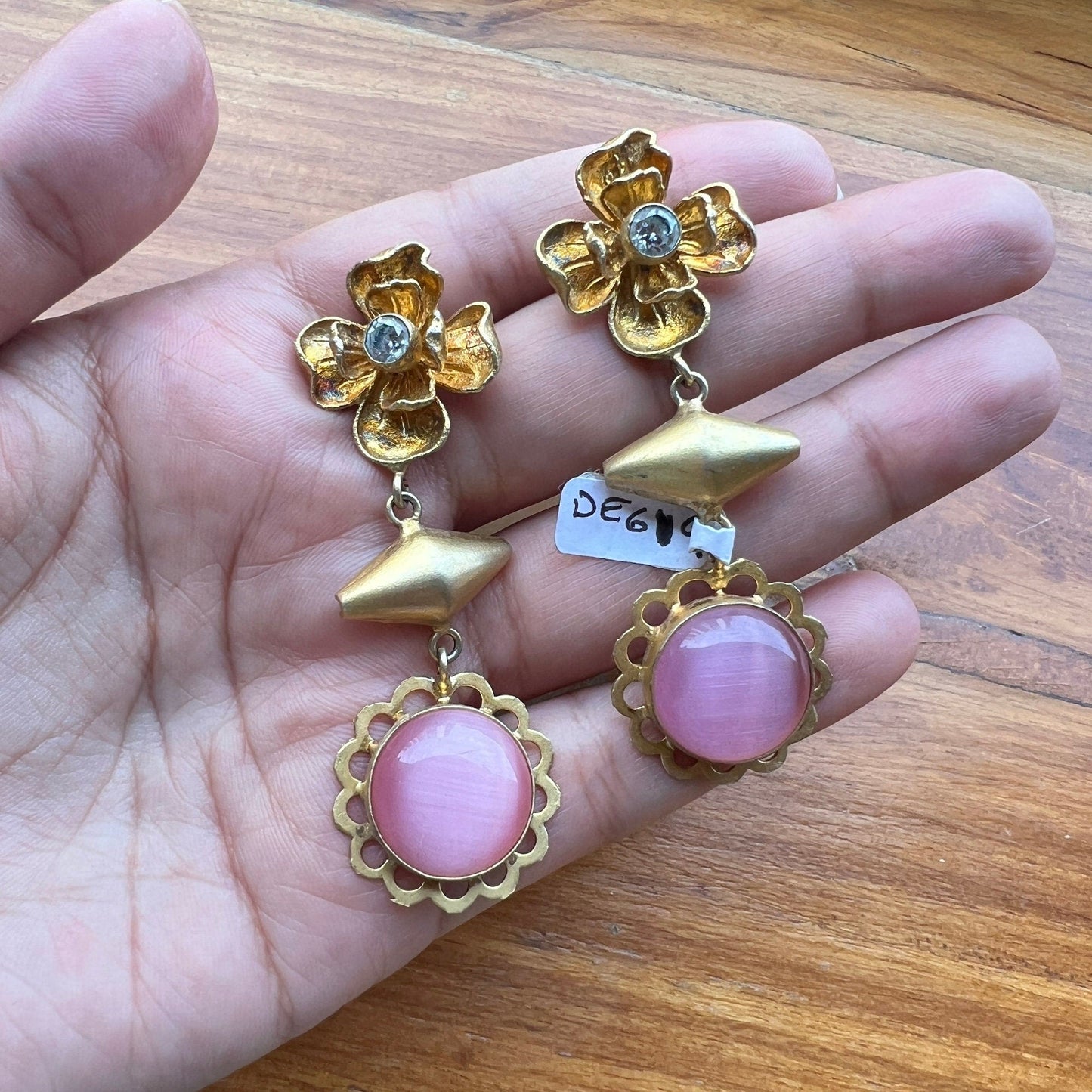 The Enache Pink Gold Floral Earrings TheEnache