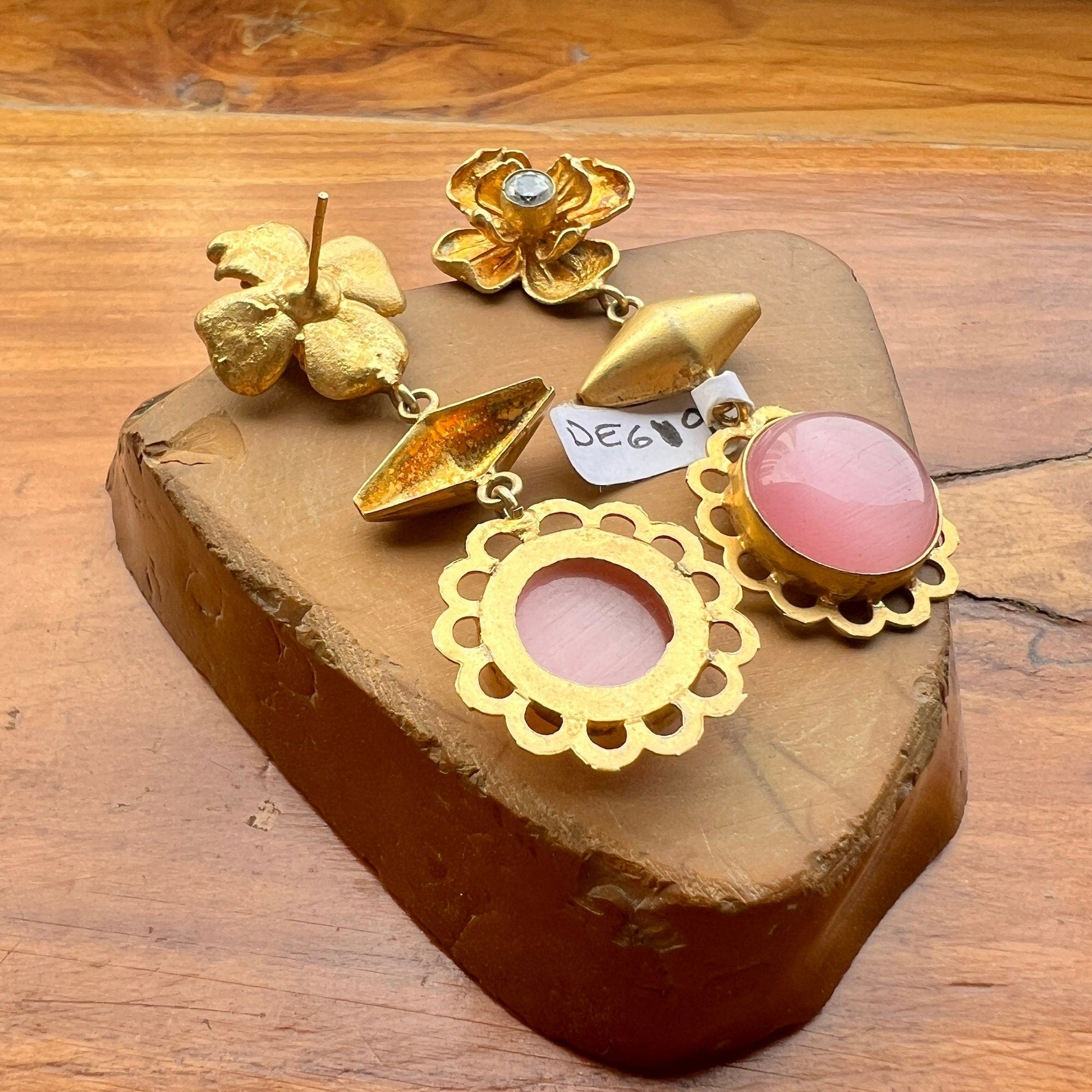 The Enache Pink Gold Floral Earrings TheEnache