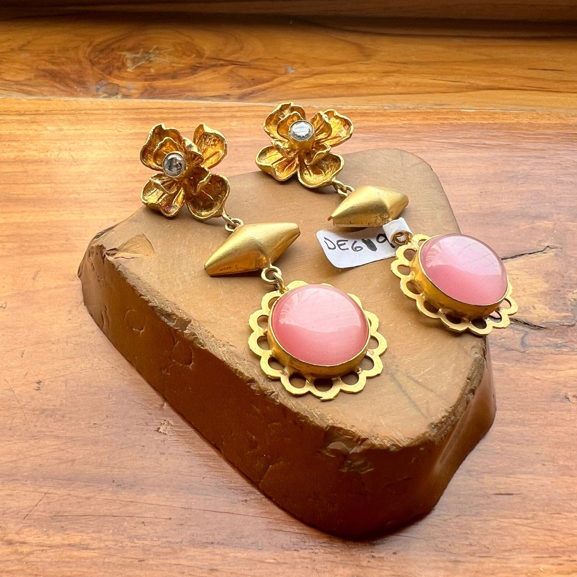 The Enache Pink Gold Floral Earrings TheEnache