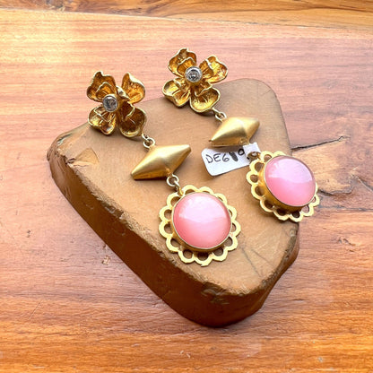 The Enache Pink Gold Floral Earrings TheEnache