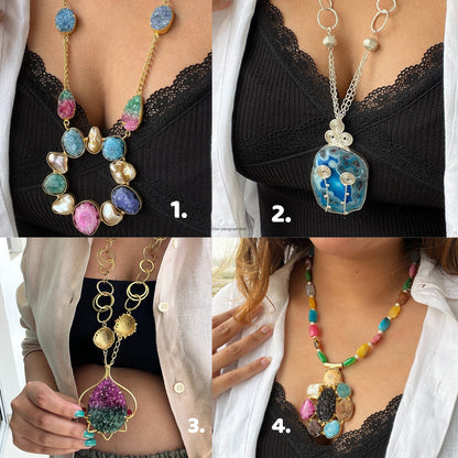 The Enache Pink Green Druzy Colorful Druzy Pendant Necklace TheEnache