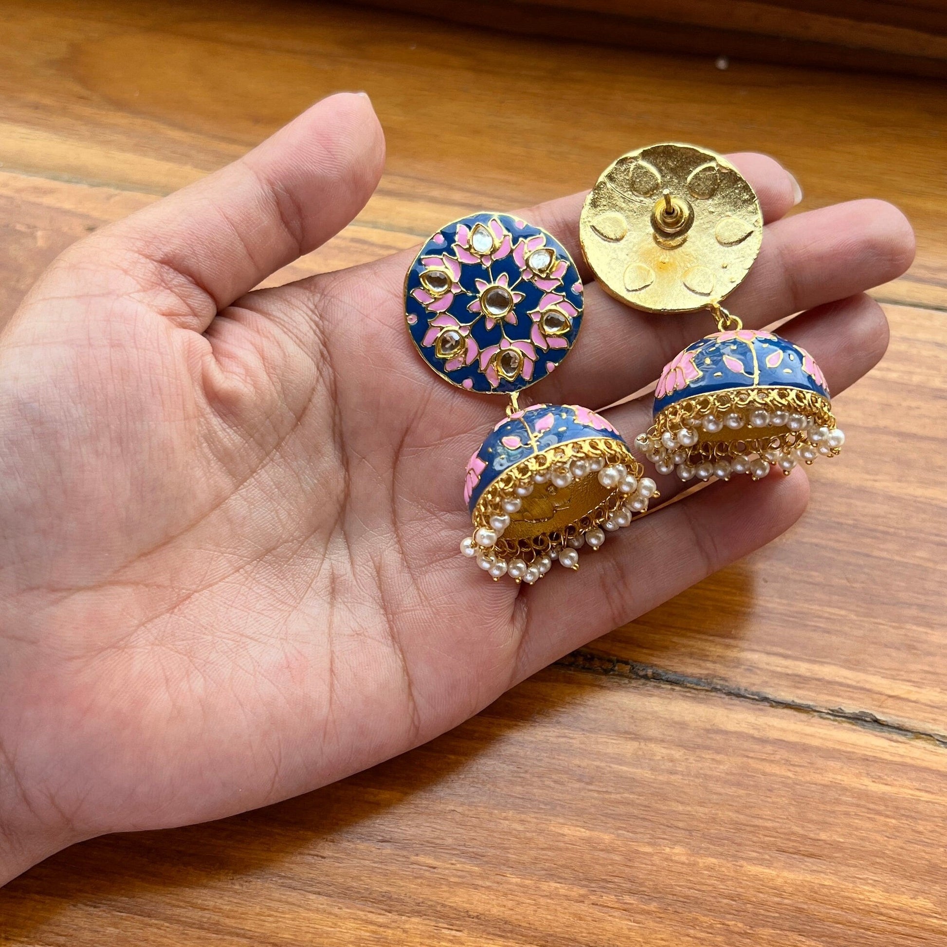 The Enache Pink Pearl Jhumka Earrings TheEnache