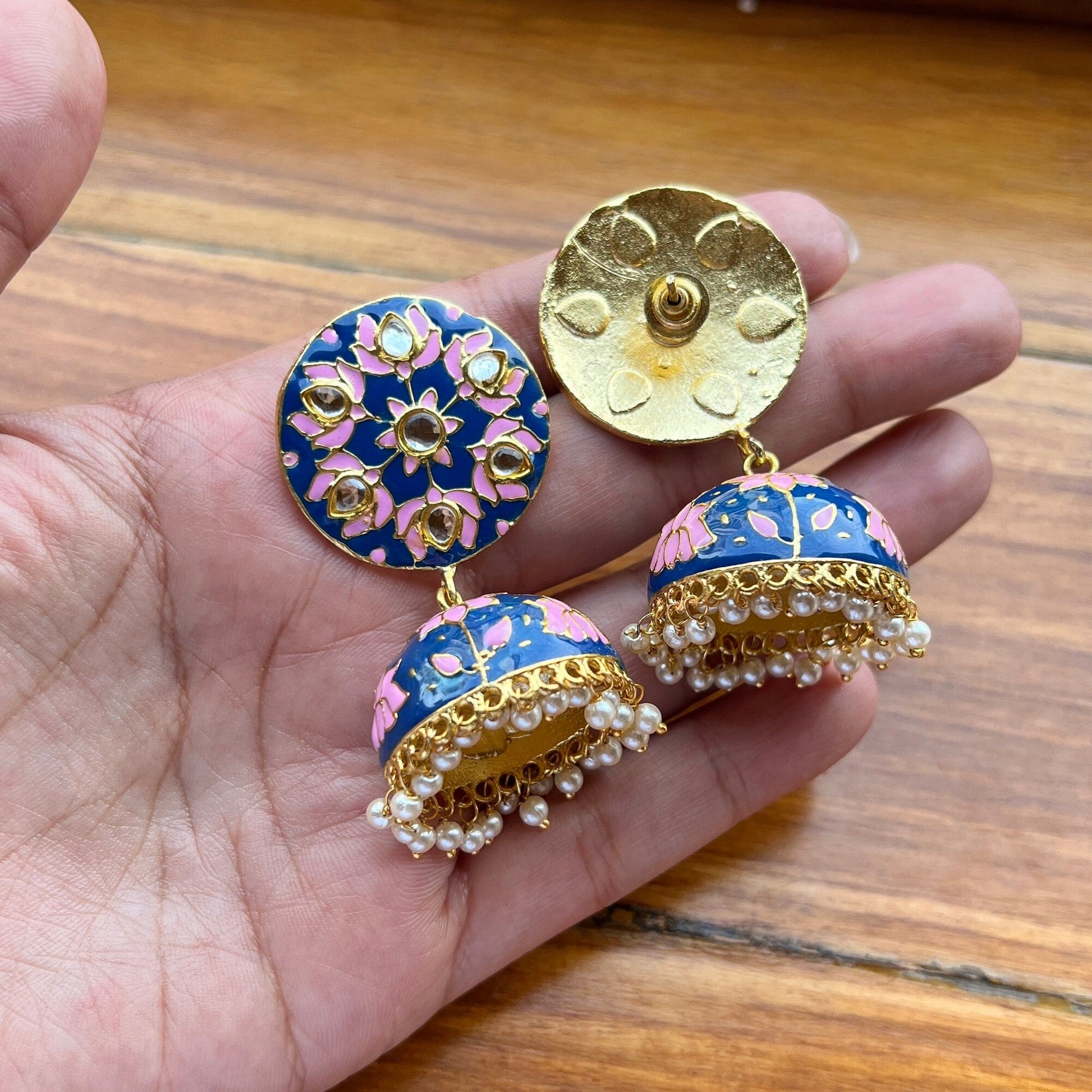 The Enache Pink Pearl Jhumka Earrings TheEnache