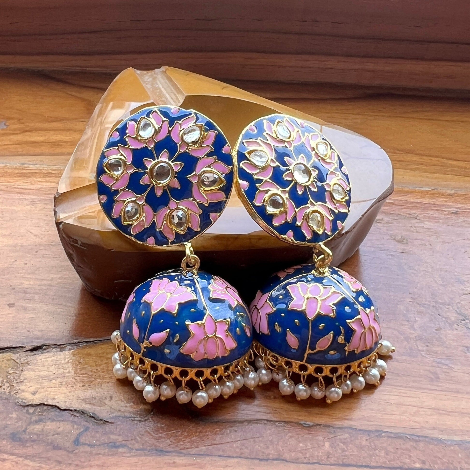 The Enache Pink Pearl Jhumka Earrings TheEnache