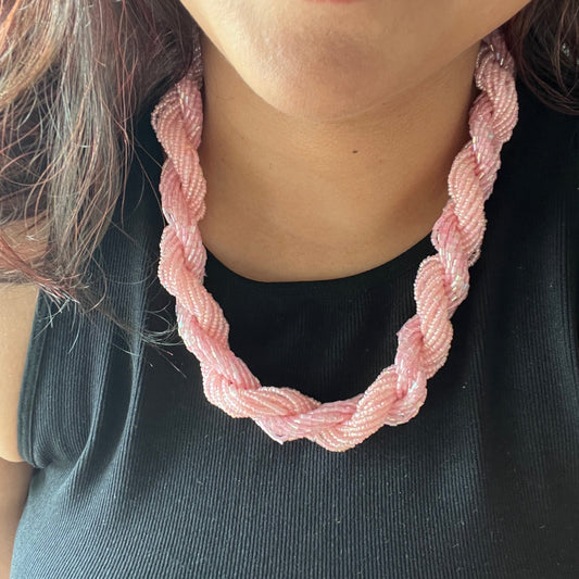 The Enache Pink Red/Pink Twisted Beaded Statement Necklace TheEnache