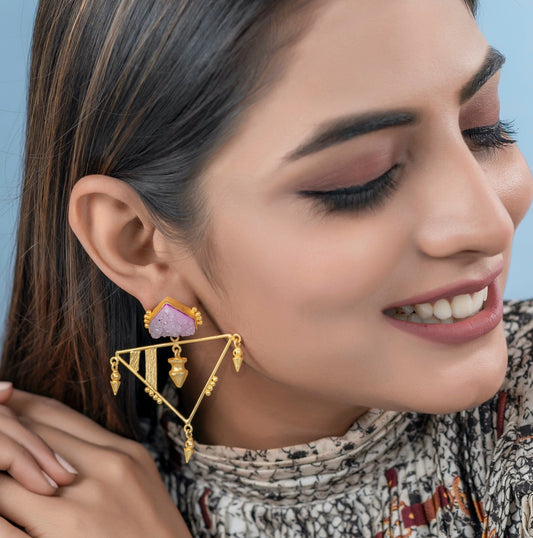 The Enache Pink Triangle Druzy Earrings TheEnache