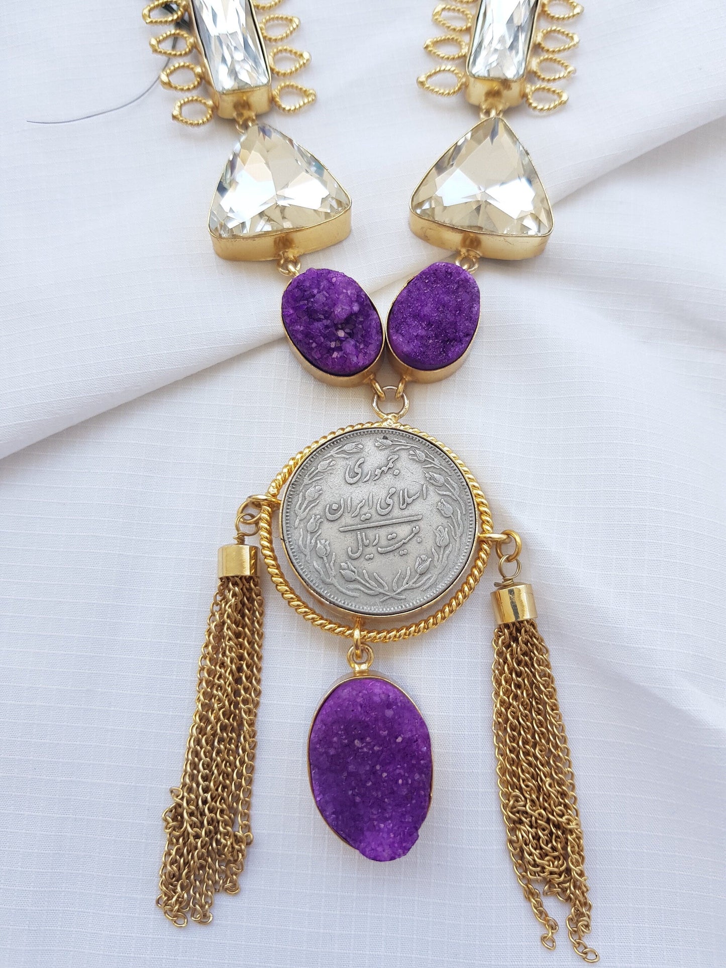 The Enache Purple Silver Coin Tassel Necklace TheEnache