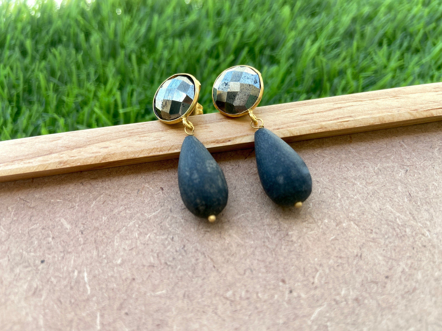 The Enache Pyrite Black Dangle Earrings TheEnache