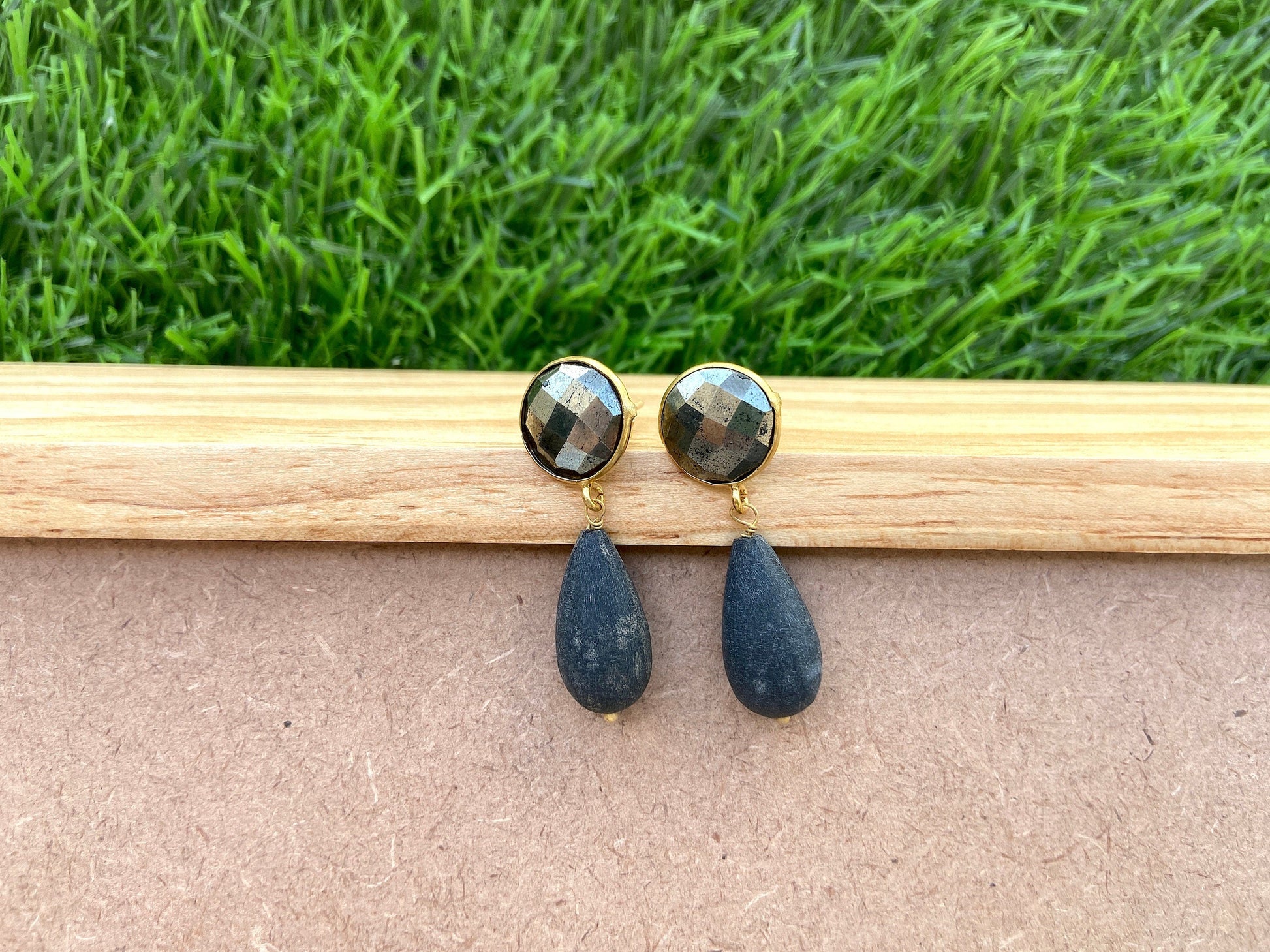 The Enache Pyrite Black Dangle Earrings TheEnache