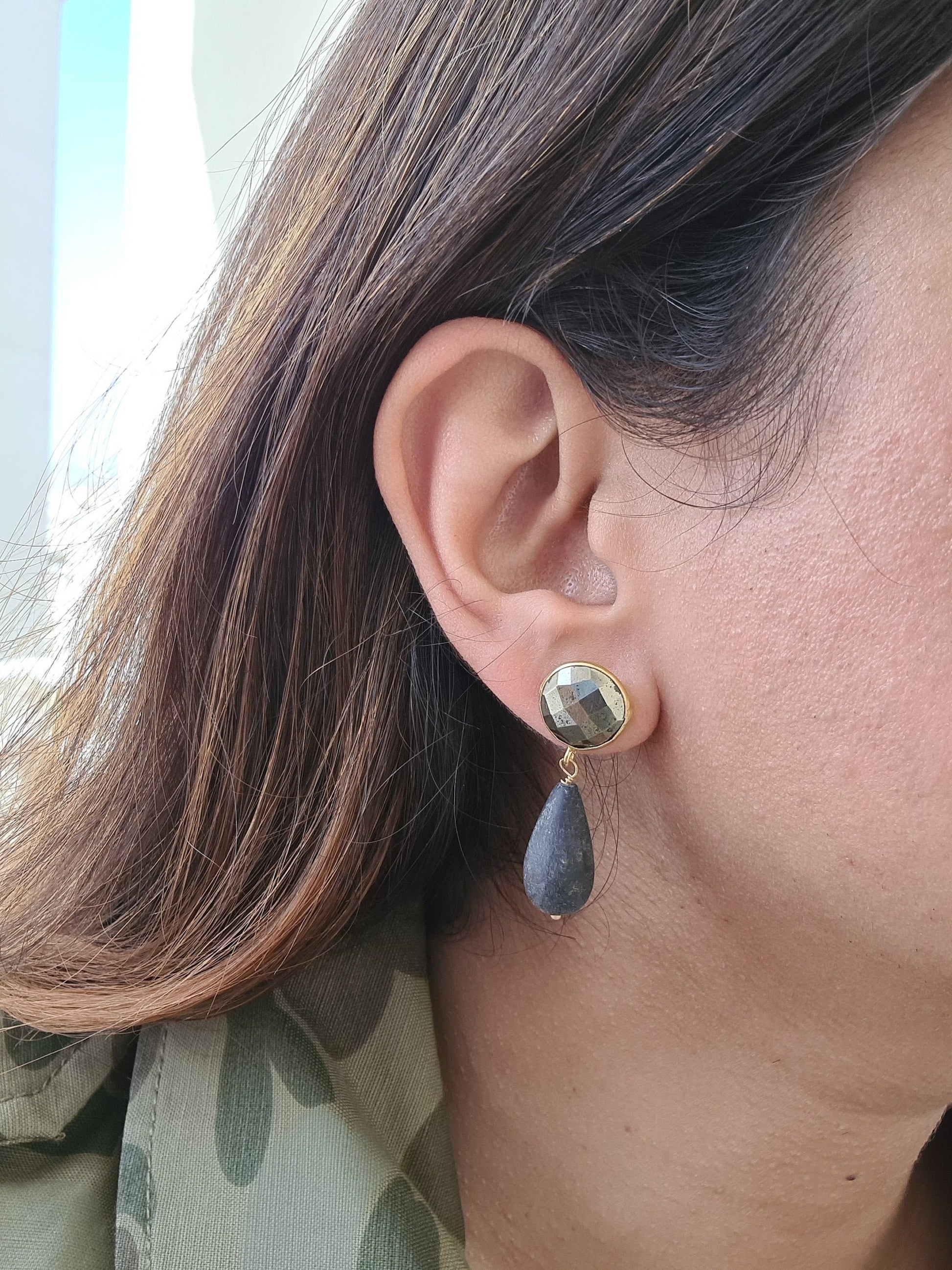 The Enache Pyrite Black Dangle Earrings TheEnache