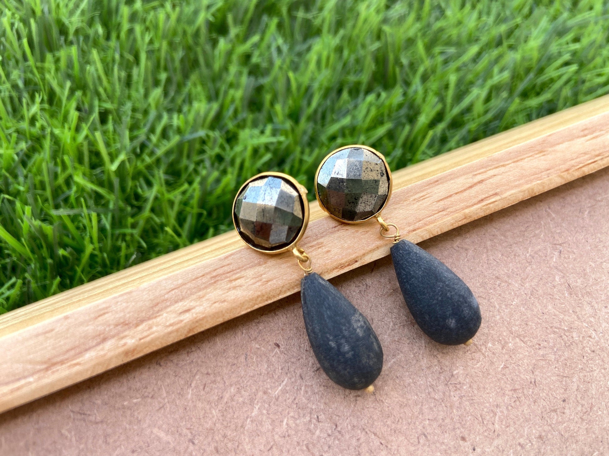 The Enache Pyrite Black Dangle Earrings TheEnache