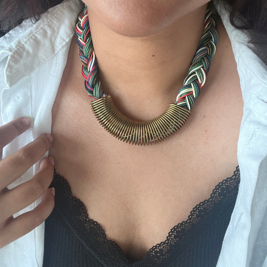 The Enache Red Braided Bib Statement Necklace – Handcrafted Bold Boho Jewelry TheEnache