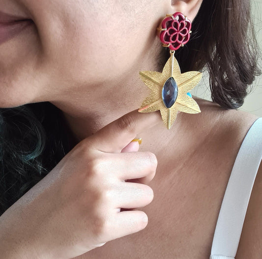 The Enache Red Floral Gold Earrings TheEnache