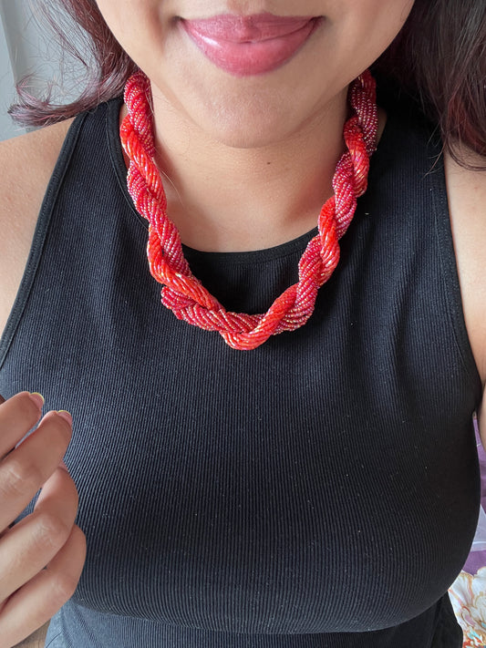 The Enache Red/Pink Twisted Beaded Statement Necklace TheEnache