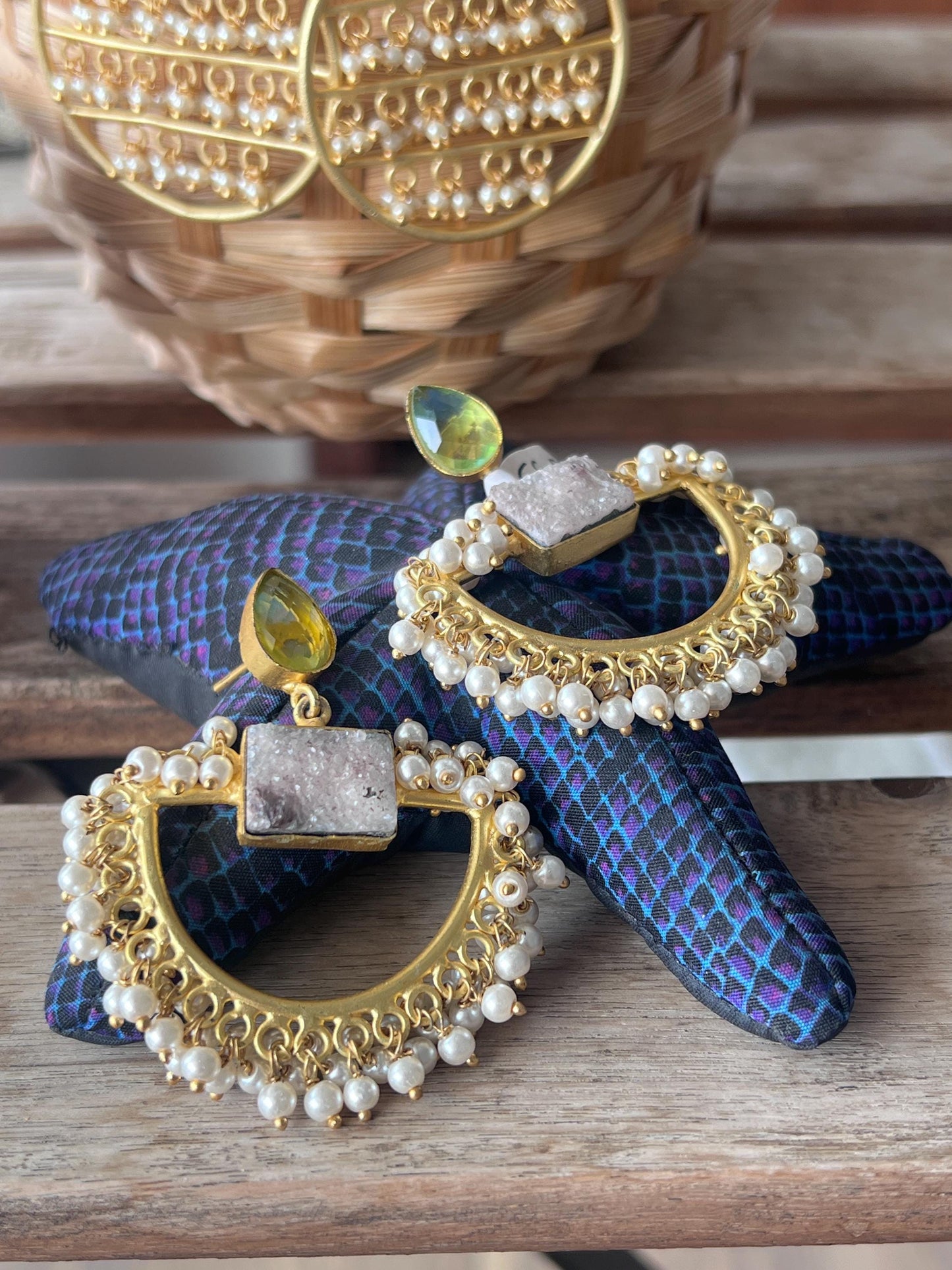 The Enache Semi Circle Gold Pearl Indian Ethnic Statement Earrings TheEnache