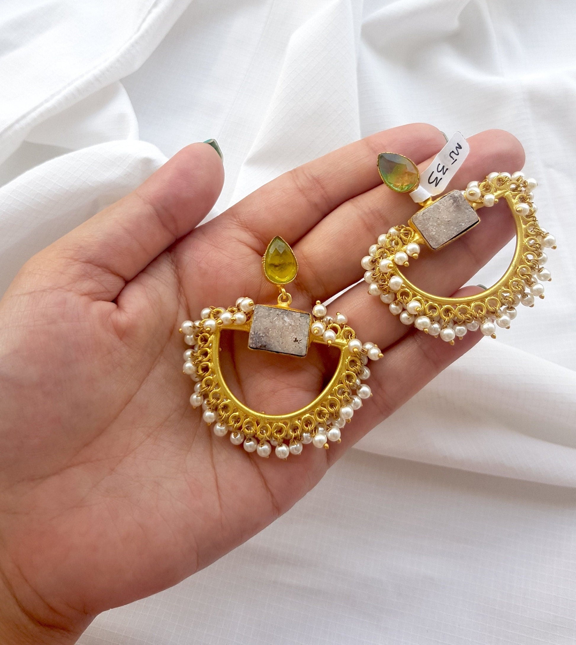 The Enache Semi Circle Gold Pearl Indian Ethnic Statement Earrings TheEnache