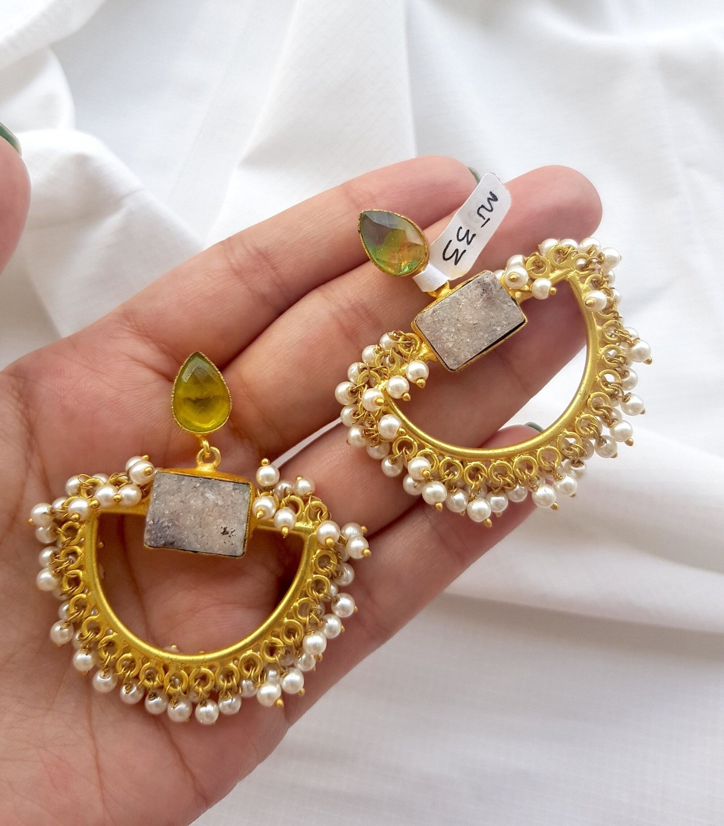 The Enache Semi Circle Gold Pearl Indian Ethnic Statement Earrings TheEnache