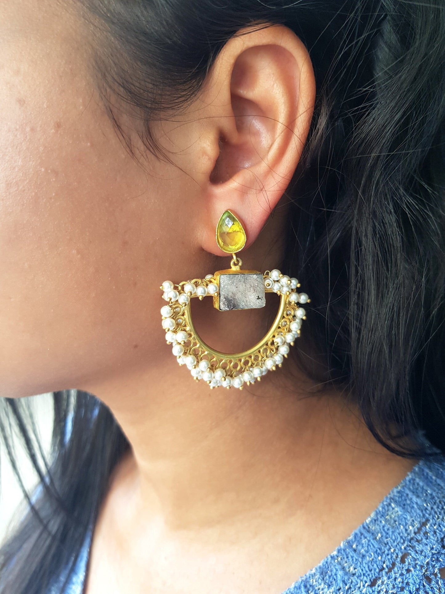 The Enache Semi Circle Gold Pearl Indian Ethnic Statement Earrings TheEnache