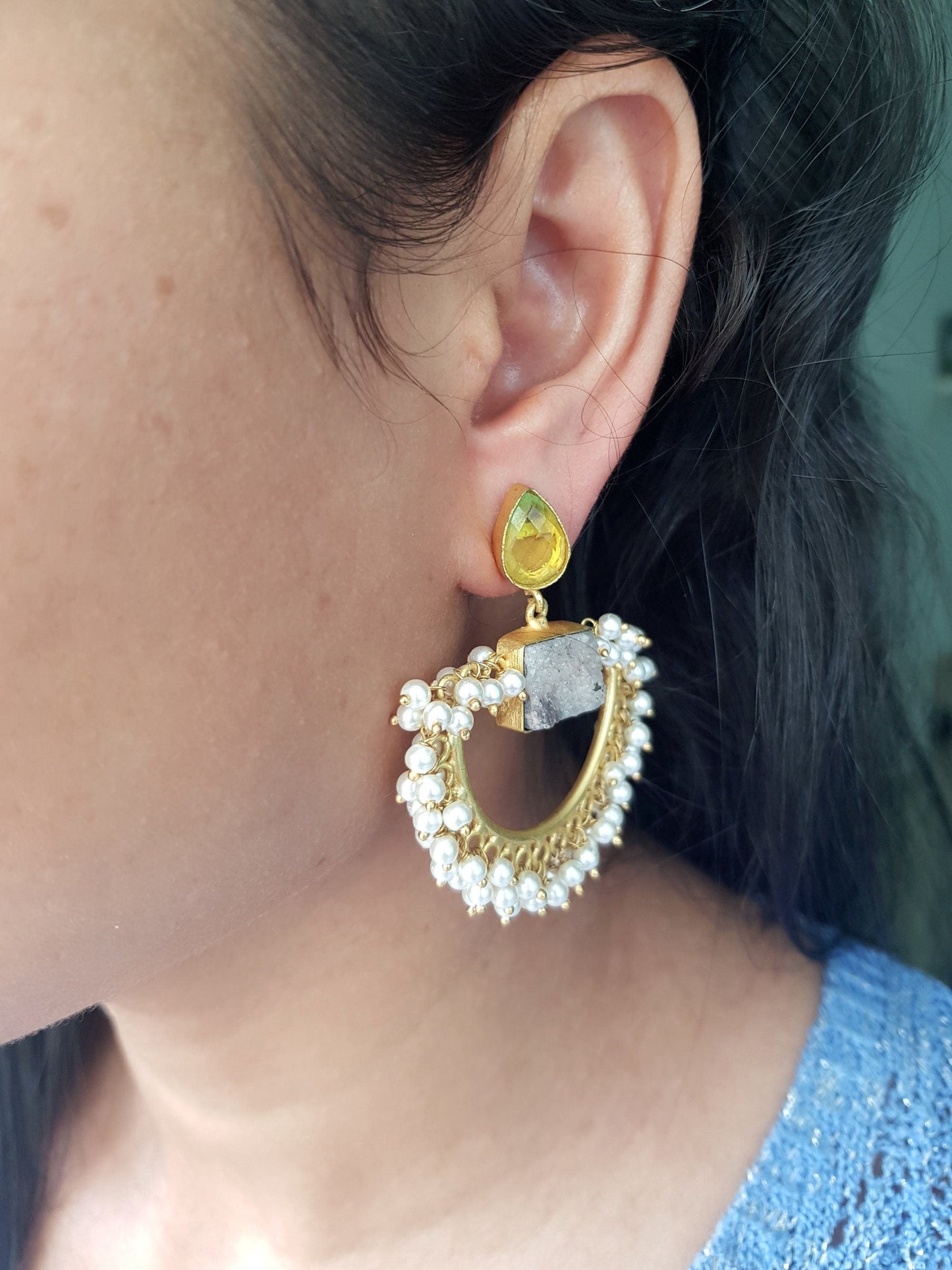 The Enache Semi Circle Gold Pearl Indian Ethnic Statement Earrings TheEnache