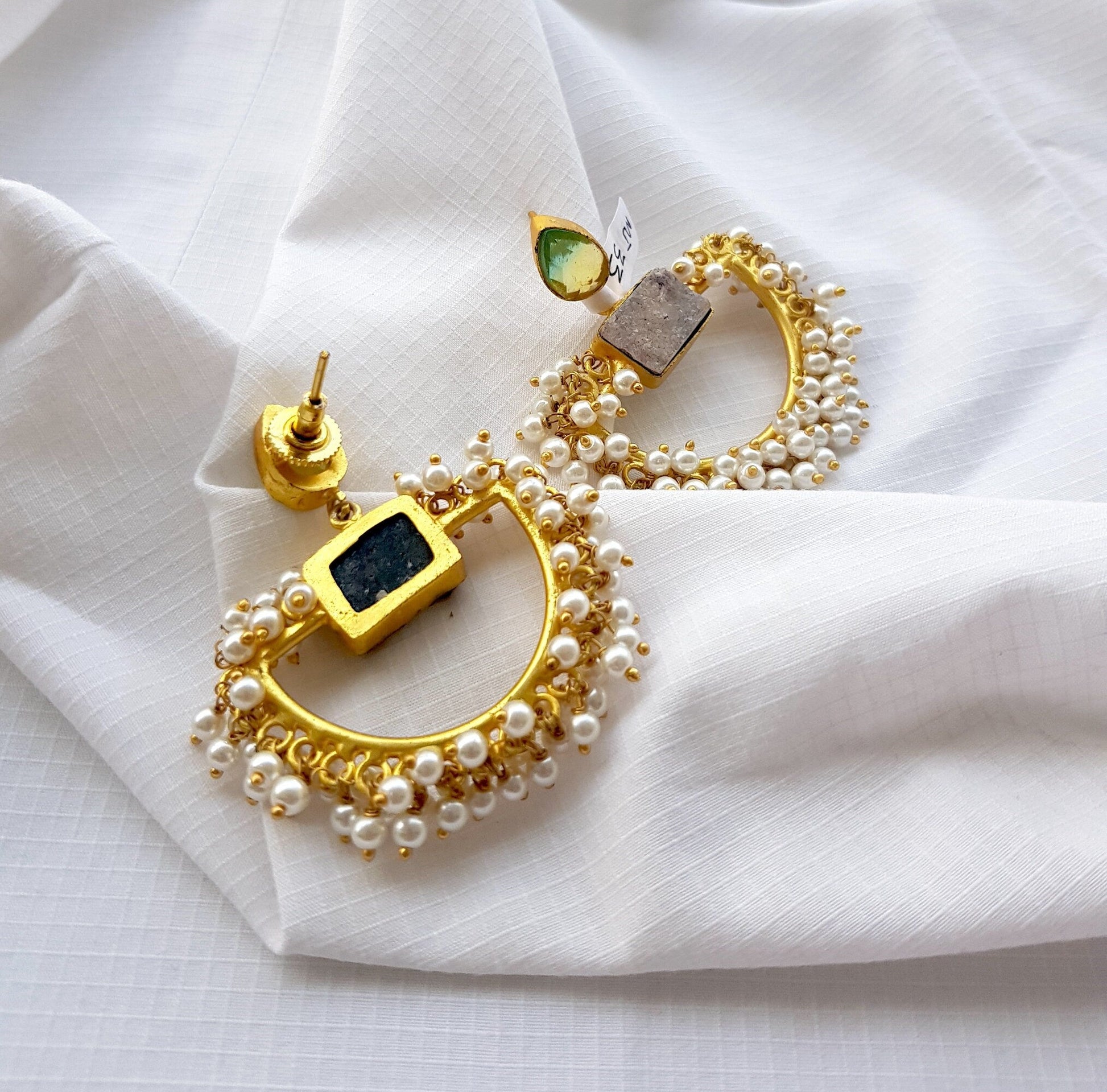 The Enache Semi Circle Gold Pearl Indian Ethnic Statement Earrings TheEnache