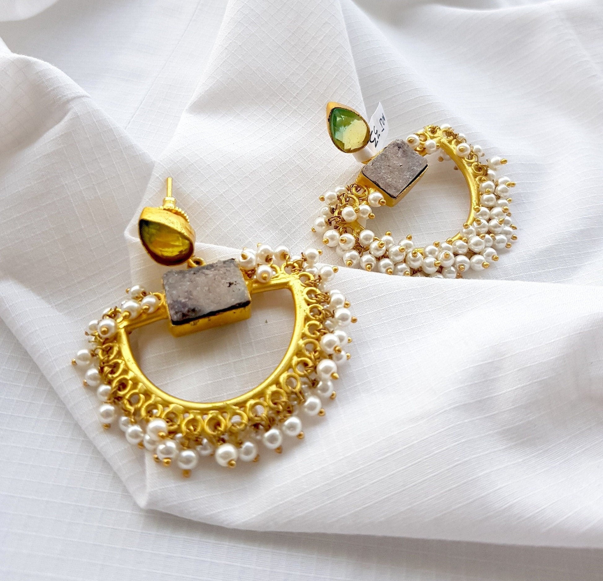 The Enache Semi Circle Gold Pearl Indian Ethnic Statement Earrings TheEnache