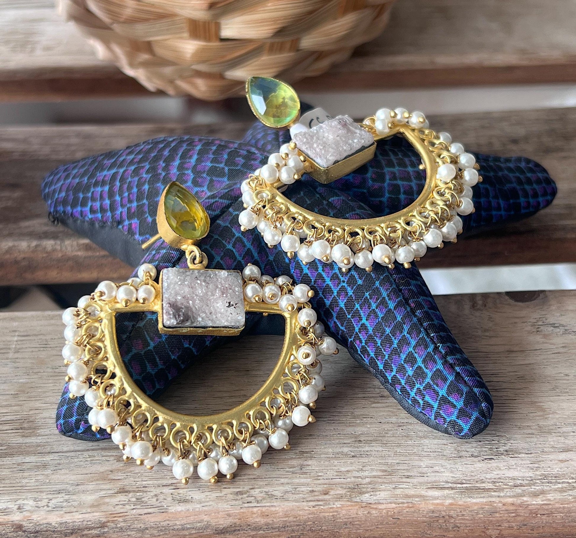 The Enache Semi Circle Gold Pearl Indian Ethnic Statement Earrings TheEnache