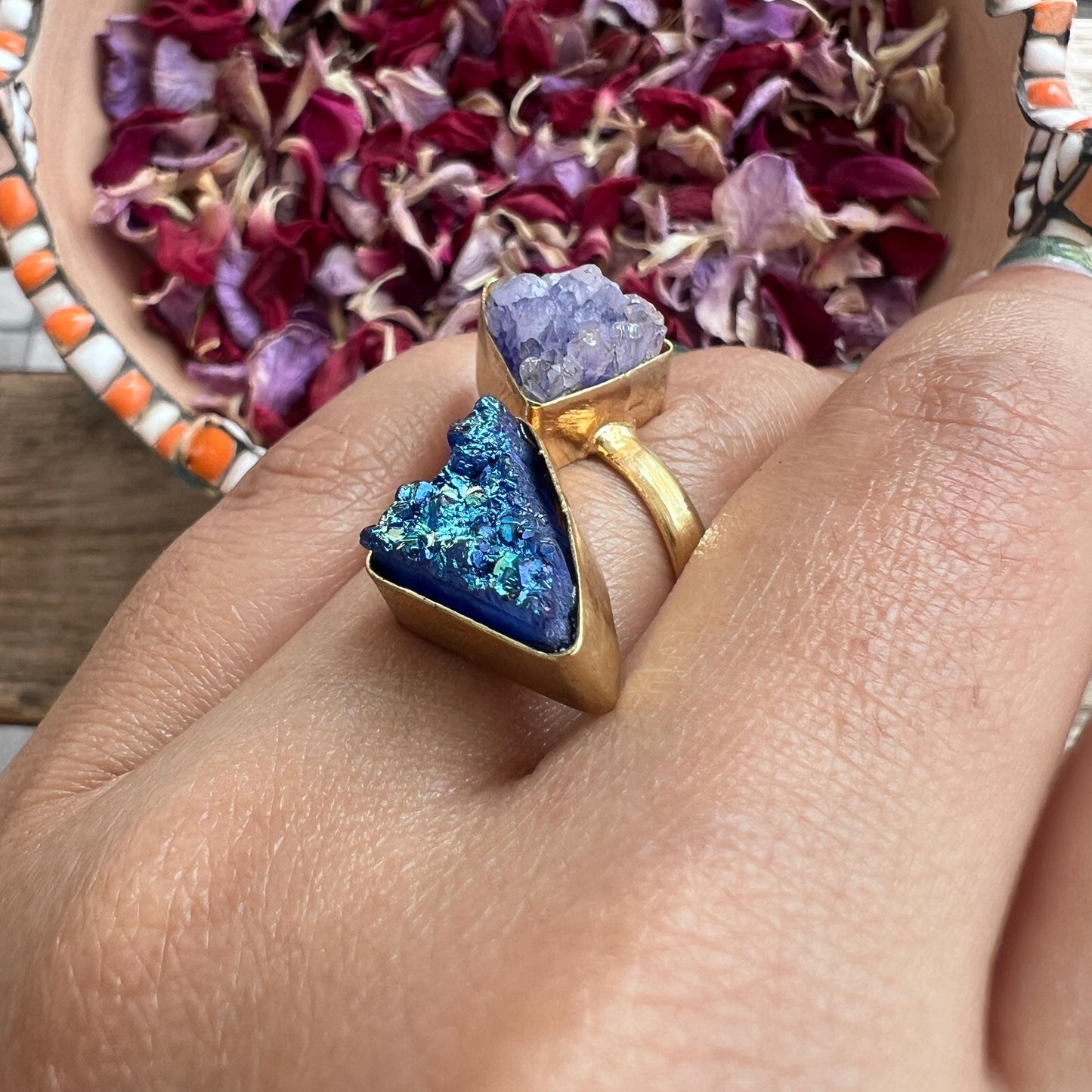 The Enache Set of 2 - Blue White Druzy Ring TheEnache