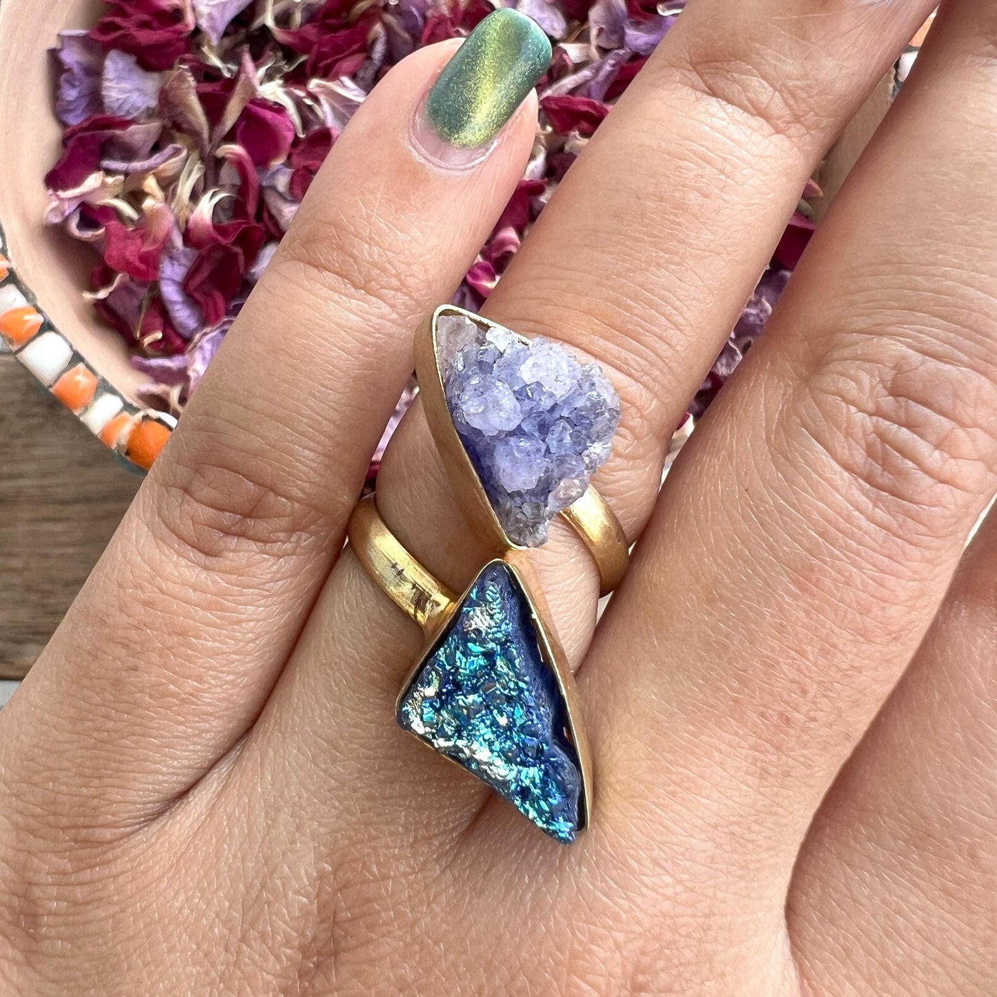 The Enache Set of 2 - Blue White Druzy Ring TheEnache
