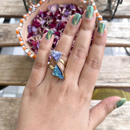 The Enache Set of 2 - Blue White Druzy Ring TheEnache